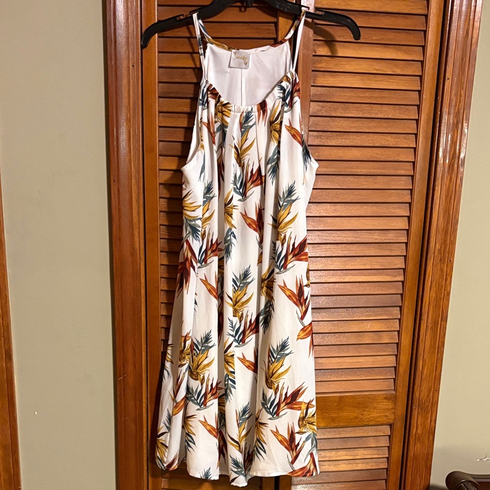 Siren Lily White Dress with Multicolor Leaf Print